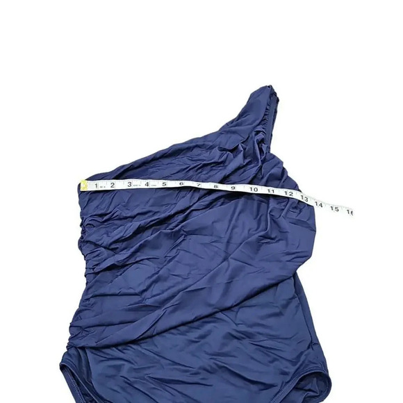 NWOT La Blanca Island Goddess Shirred One Shoulder One Piece - Indigo Sz 8 - Picture 4 of 7